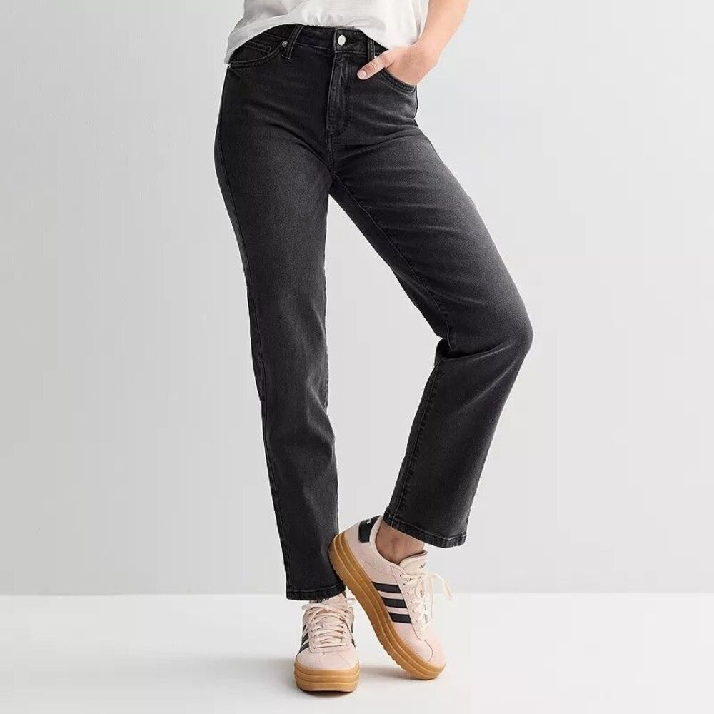Sonoma High Rise Straight Jeans Womens 2 Black Wash Stretch NEW